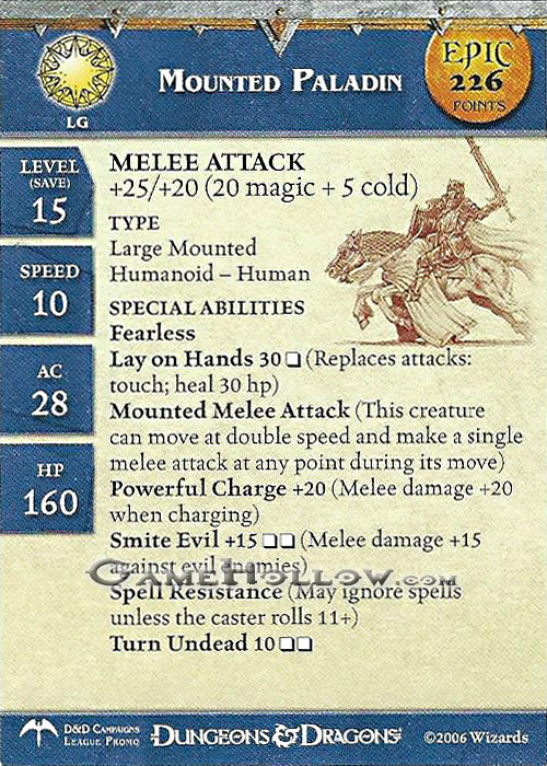 D&D Miniatures Angelfire Stat Card Promo Mounted Paladin EPIC (Angelfire 06)