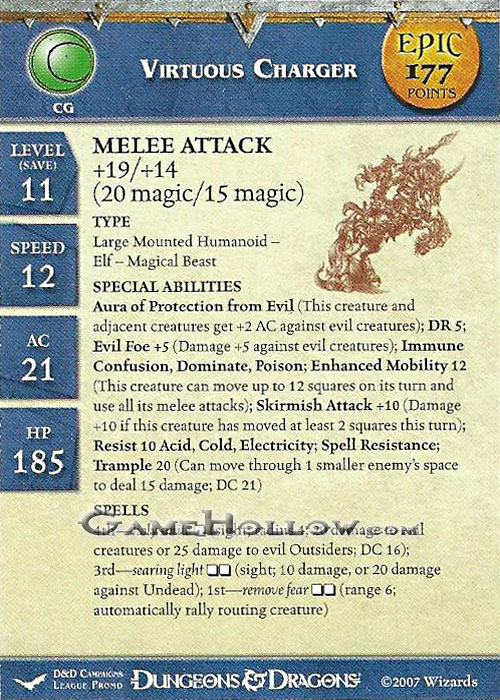 D&D Miniatures Unhallowed Stat Card Promo Virtuous Charger EPIC (Unhallowed 25)
