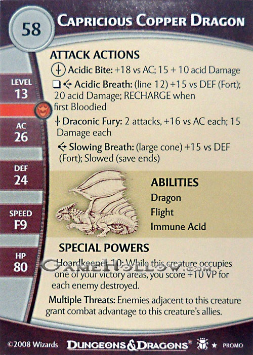 D&D Miniatures Promo Figures, EPIC Cards Stat Card Promo Capricious Copper Dragon 2.0 (Desert of Desolation 23)