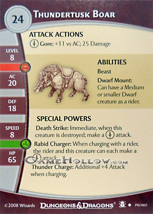 D&D Miniatures Promo Figures, EPIC Cards Stat Card Promo Thundertusk Boar 2.0 (Desert of Desolation 09)