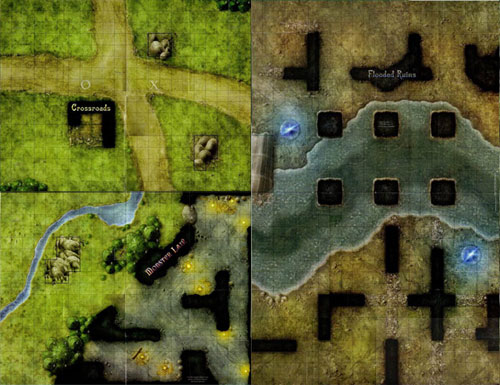 D&D Miniatures Maps, Tiles, Overlays, Campaigns Map Crossroads / Monster Lair / Flooded Ruins