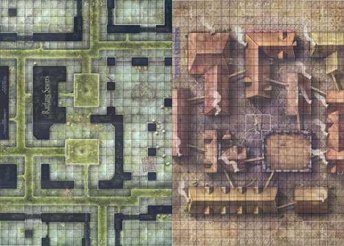 D&D Miniatures Maps, Tiles, Overlays, Campaigns Map Ratfang Sewers / Thieves Quarters Vinyl Mat