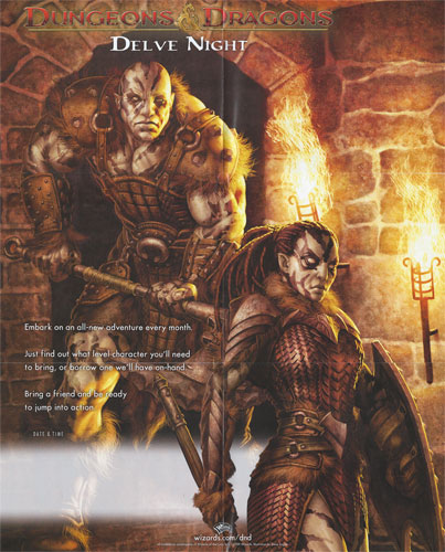 D&D Miniatures Maps, Tiles, Overlays, Campaigns Poster Game Day Promo: Delve Night Barbarians