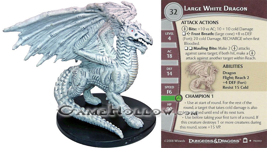 D&D Miniatures Promo Figures, EPIC Cards  Large White Dragon, with Promo Stat Card (Night Below 58)
