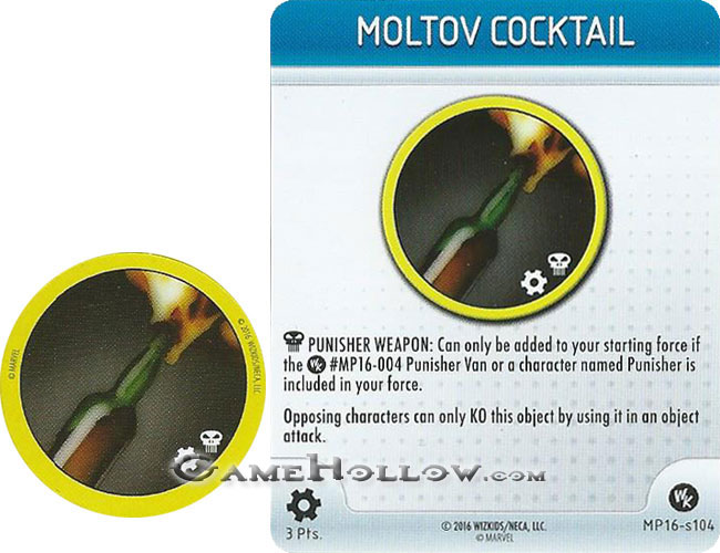 Heroclix Convention Exclusive Promos  Punisher token Moltov Cocktail SR Chase, MP16-S104 weapon
