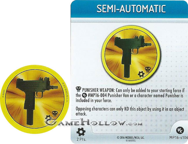 Heroclix Convention Exclusive Promos  Punisher token Semi-Automatic SR Chase, MP16-S106 weapon