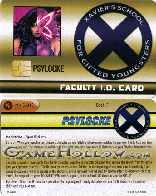Heroclix Convention Exclusive Promos ID Card Psylocke SR Chase, MVID-015 Heroclix Convention Exclusive Promos ID Card Psylocke SR Chase, MVID-015
