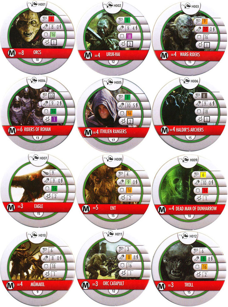 Heroclix Lord of the Rings Lord of the Rings Complete Horde Token Set H001-H012