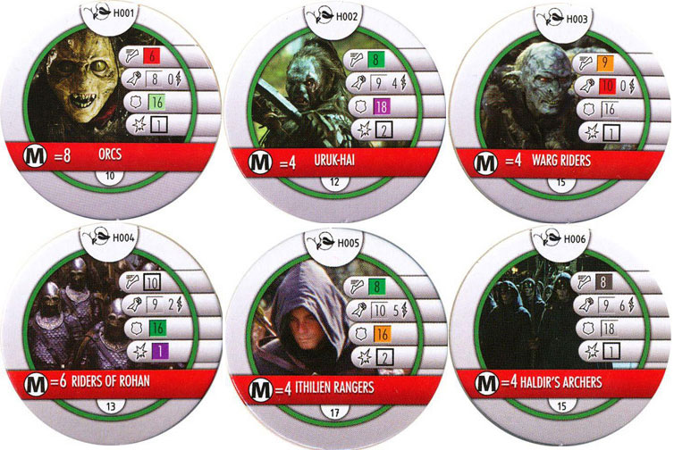 Heroclix Lord of the Rings Lord of the Rings Complete Horde Token Set H001-H006