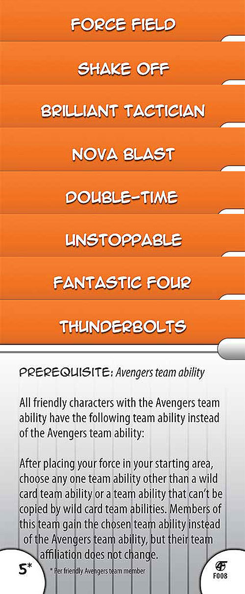 Heroclix Marvel Fantastic Forces Complete Feat Card Set F001-F008