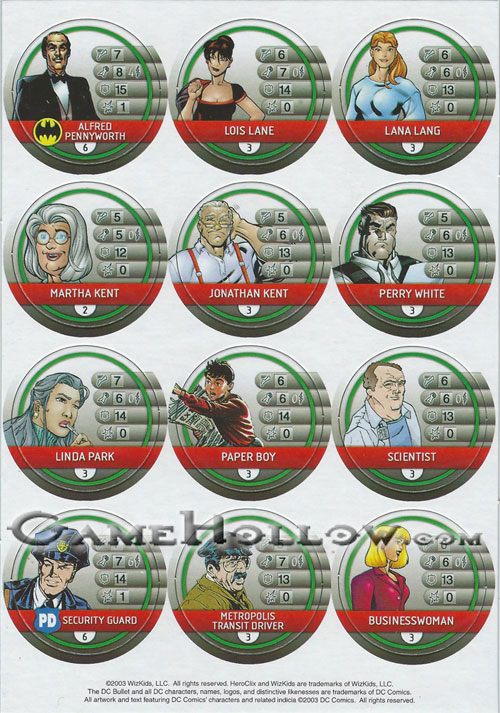 Heroclix Maps, Tokens, Objects, Online Codes Tokens Bystanders Hypertime (12 tokens) Alfred Lois Lana Martha Jonathan Kent+