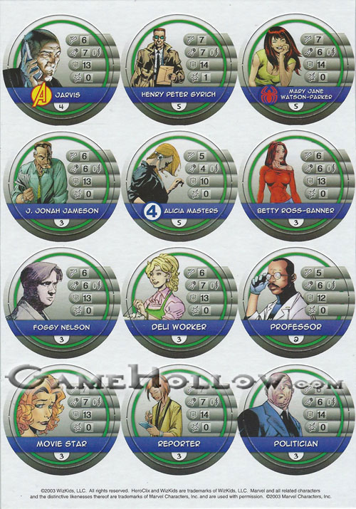 Heroclix Maps, Tokens, Objects, Online Codes Tokens Bystanders Infinity Challenge (12 tokens) Jarvis Mary Jane Betty Ross+