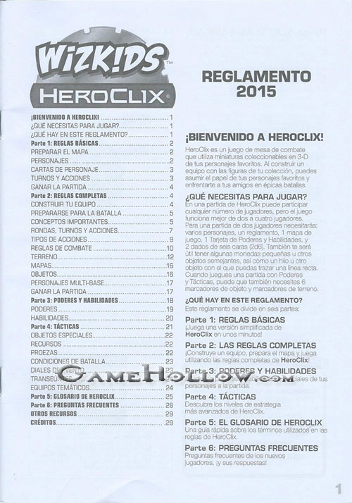 Heroclix Maps, Tokens, Objects, Online Codes Starter Set 2015 Core Rulebook Spanish
