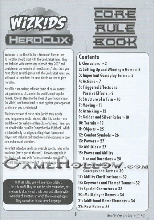 Heroclix Maps, Tokens, Objects, Online Codes Starter Set 2017 Core Rulebook