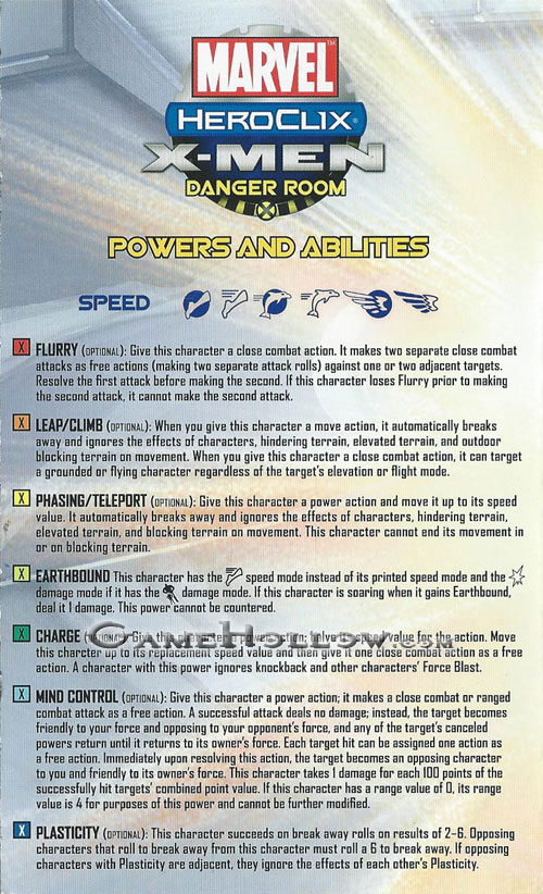 Heroclix Maps, Tokens, Objects, Online Codes Starter Set 2006 Danger Room Powers and Abilities Card