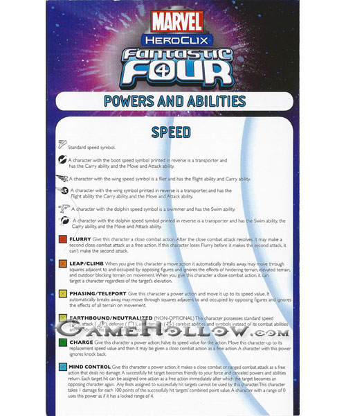 Heroclix Maps, Tokens, Objects, Online Codes Starter Set 2010 Powers and Abilities Card (Fantastic Four)