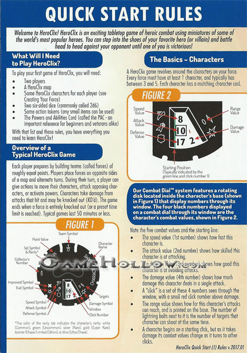 Heroclix Maps, Tokens, Objects, Online Codes Starter Set 2017 Quick Start Rules Card